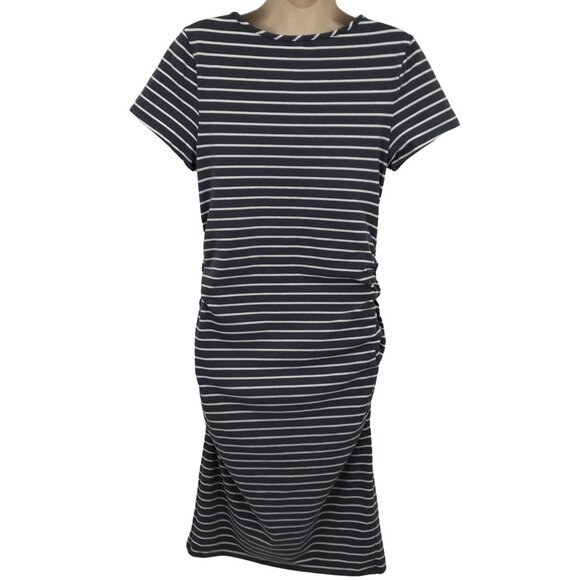 Isakel Womens Gray Striped Maternity Ruched Semi Fitted Thick Knit Dresses Sz L - Picture 4 of 7